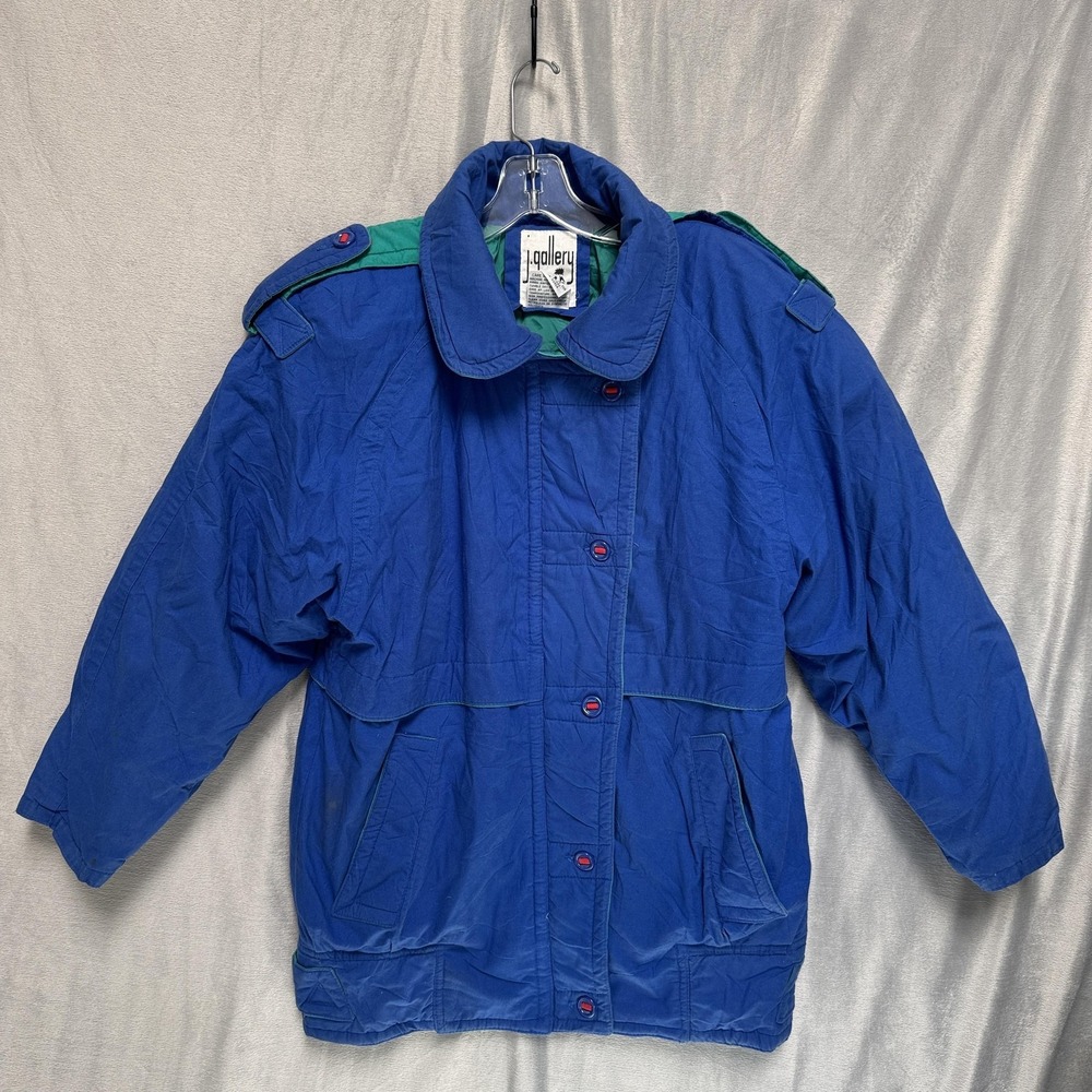 Vintage J.gallery Down Jacket Womens XS Blue Green Colorblock Ski Parka Coat 80s